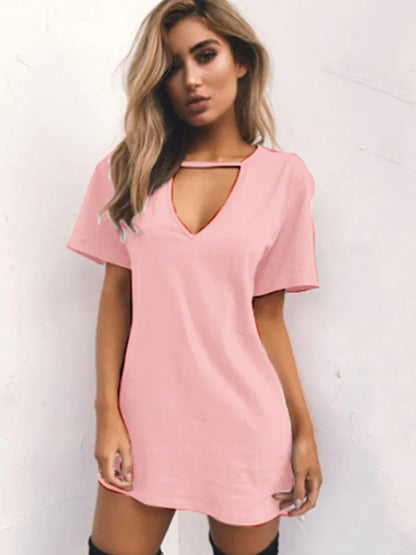 Sexy Elegant Wrap Mini Dress – Deep V Neck Cut-Out Loose Fit Short Sleeve Dress
