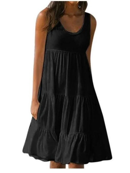 Oversized O-Neck Sleeveless Ruffle Loose Beach Dress - Chic summer dress for women