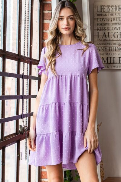 Heimish Full Size Swiss Dot Short Sleeve Tiered Dress-0