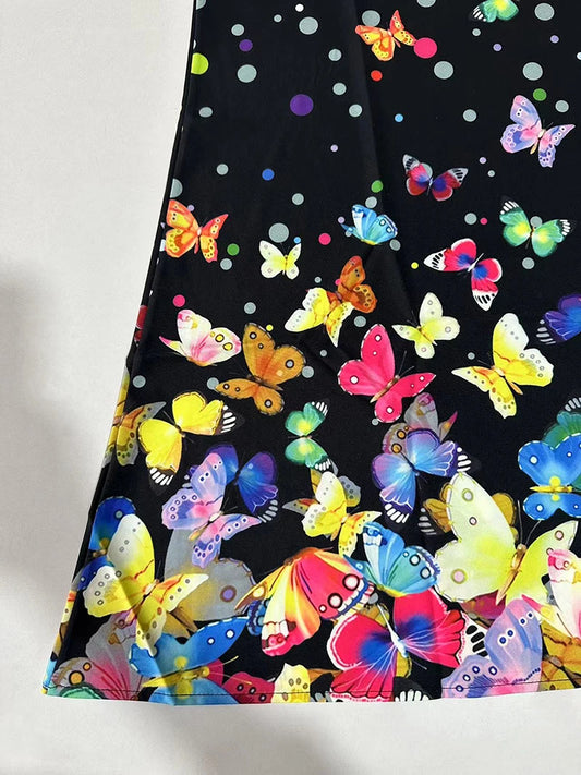 European & American Women's V-Neck Sleeveless Sexy Printed Large Hem Dress - Chic summer dress for women