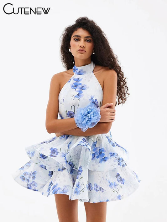Cutenew Halter Lace-Up Backless Mini Dress - Chic summer dress for women