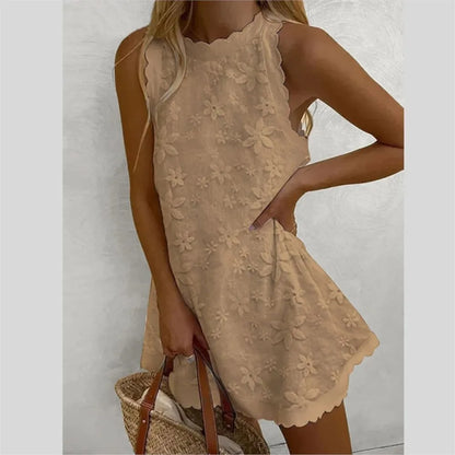 Casual White Lace Mini Dress - Sleeveless - Loose Fit - Summer 2024 Chic Party Vacation Dress - Elegant Vestidos - Chic summer dress for women