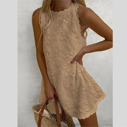 Casual White Lace Mini Dress - Sleeveless - Loose Fit - Summer 2024 Chic Party Vacation Dress - Elegant Vestidos - Chic summer dress for women