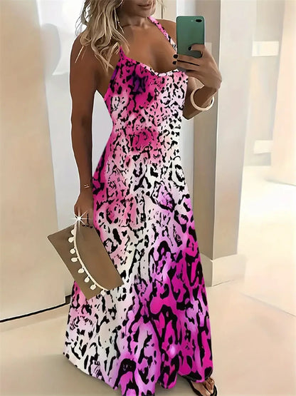 Women’s Summer Sleeveless Retro Strap Dress – Casual 3D Texture Print