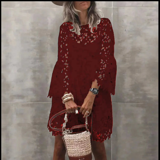 Lace Hollow Floral Dress - Chic summer dress for women