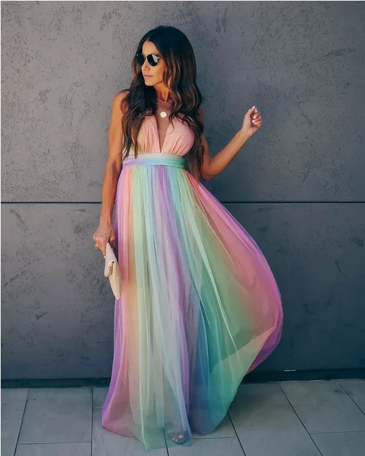 Women’s Rainbow Mesh Dress - Chic summer dress for women