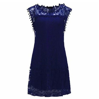 Robe d'été blanche sans manches en dentelle à pompons pour femme – Tenue de plage décontractée