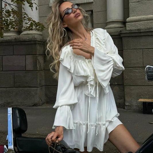Talenza White Ruffle Bandage Mini Dress - Chic summer dress for women
