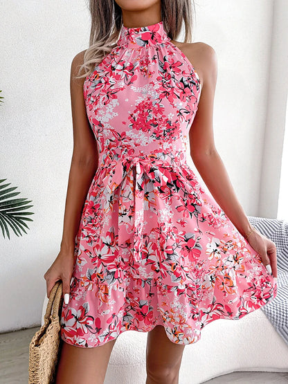 Women’s Floral Printed Halter Dress – Sexy Summer Short Beach Dress
