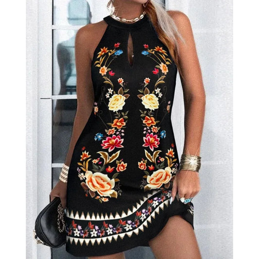 Halter Neck Printed Summer Dress - Chic summer dress for women