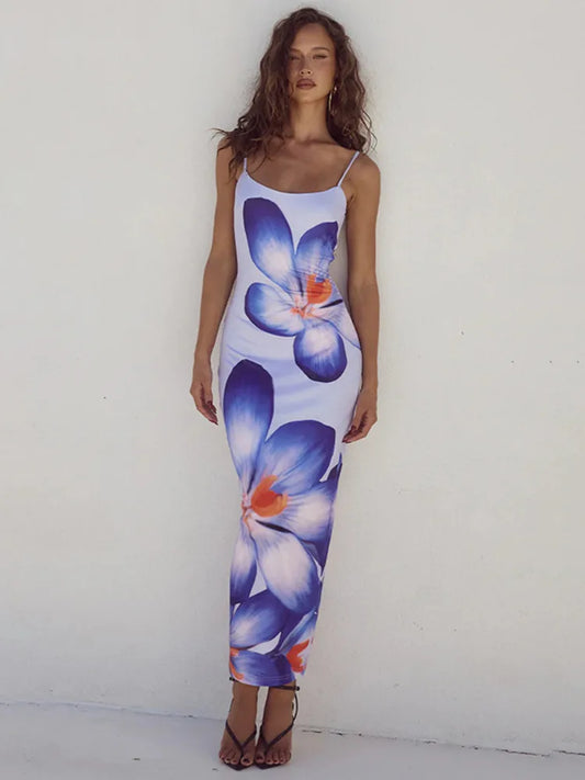 Floral Spaghetti Strap Bodycon Midi Dress - Chic summer dress for women