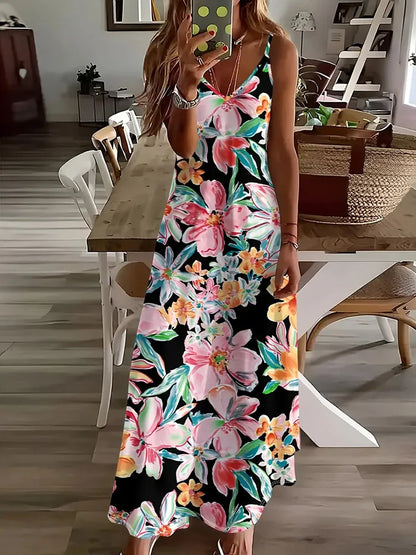 Hawaiian Floral Suspender Dress – Sexy V-Neck Party & Evening Dress
