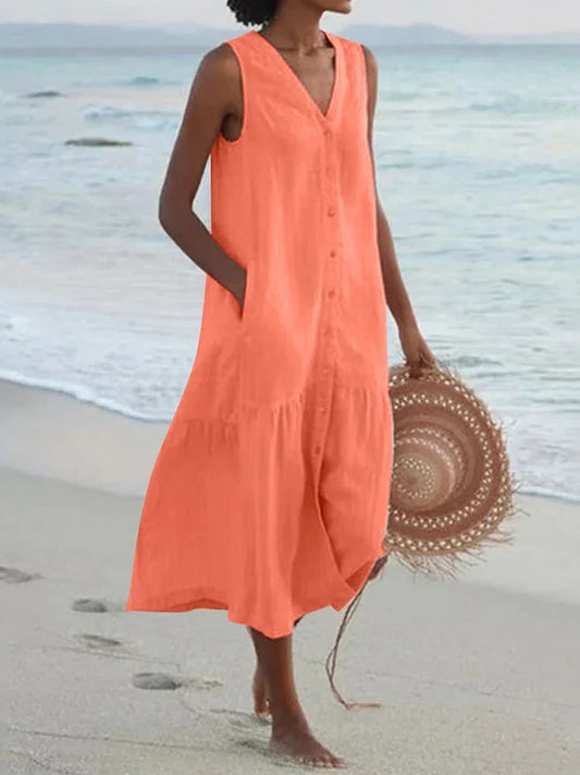 Summer Cotton Linen Patchwork Dress - Chic summer dress for women