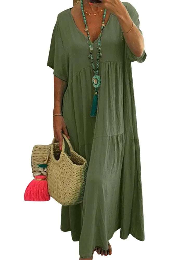 Robe ample à col en V profond et ourlet irrégulier pour femme, collection printemps-été