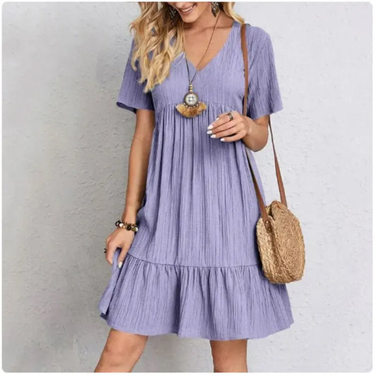 Women’s V-Neck Peplum Dress - Chic summer dress for women