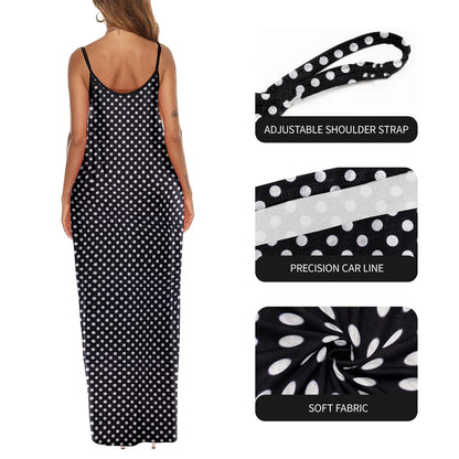 Robe longue grande taille à imprimé plumes – Robe d'été trapèze sans bretelles avec poches