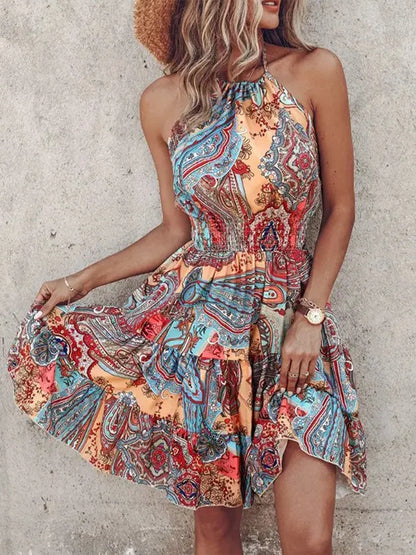 Sexy Summer Sleeveless Mini Dress with Irregular Print