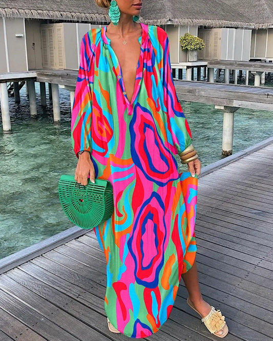 Elegant Women’s V-Neck Maxi Dress - Chic summer dress for women