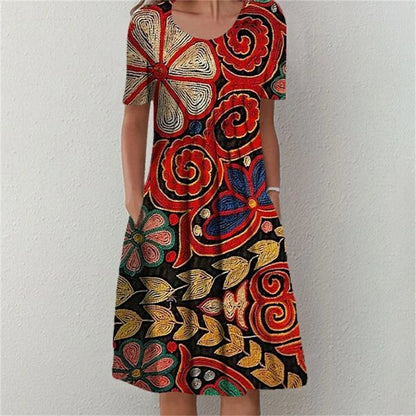 Elegant Casual Women’s Dress – Short Sleeve Loose Fit Weekend & Holiday Dress