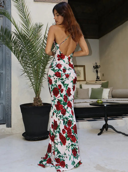 Mozision Halter Backless Maxi Dress – Elegant Printed Sleeveless Party Gown