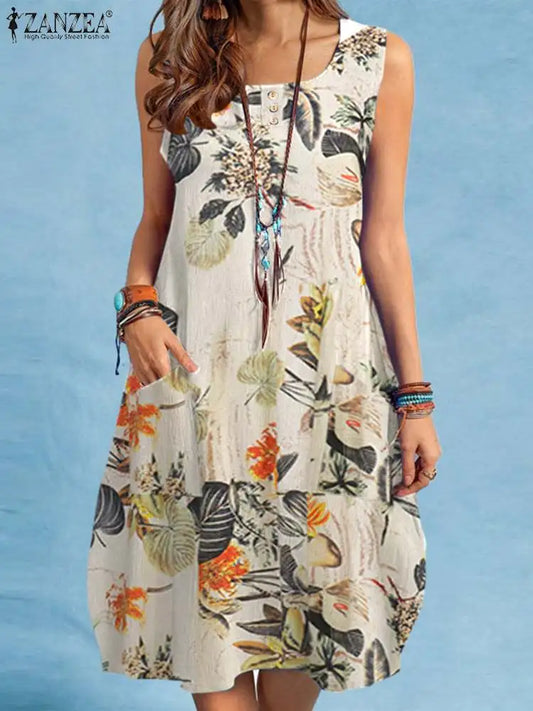 ZANZEA Bohemian Floral Beach Dress - Chic summer dress for women