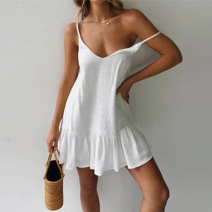 Vestido mini sexy verde con volantes y tirantes finos para mujer