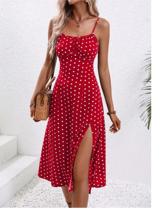 Summer Polka Dot Print Midi Dress - Chic summer dress for women