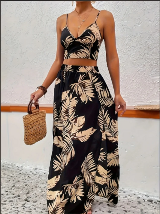 Women’s Sleeveless Low-Cut V-Neck Printed Dress with High Slit - Chic summer dress for women