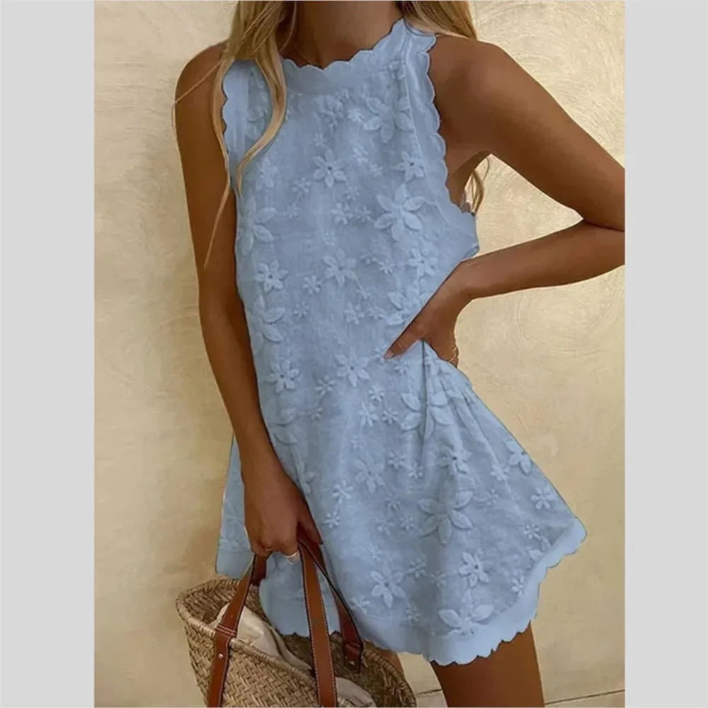 Casual White Lace Mini Dress - Sleeveless - Loose Fit - Summer 2024 Chic Party Vacation Dress - Elegant Vestidos