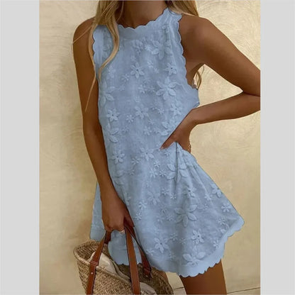 Casual White Lace Mini Dress - Sleeveless - Loose Fit - Summer 2024 Chic Party Vacation Dress - Elegant Vestidos