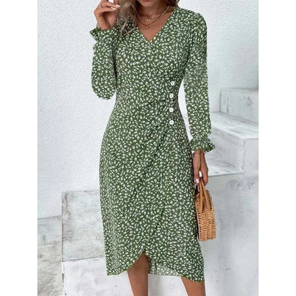 Robe midi plissée à fleurs élégante avec manches bouffantes et taille froncée