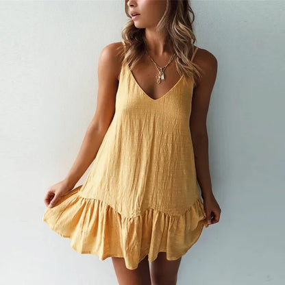 Vestido mini sexy verde con volantes y tirantes finos para mujer