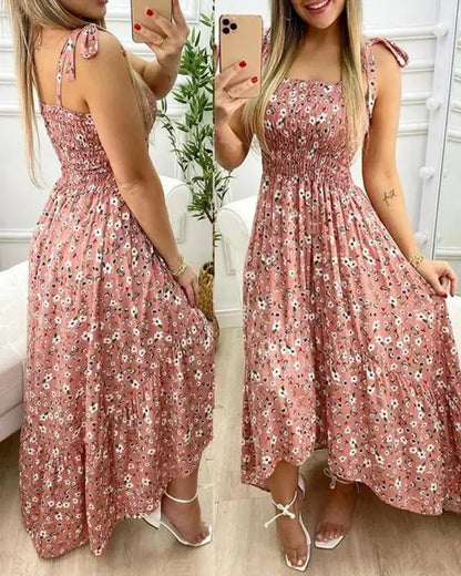 Summer Sexy Spaghetti Strap Floral Print Maxi Dress – Casual Elegant Beach Holiday Dress