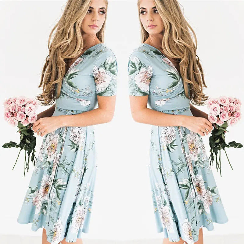 Bohemian V-Neck Floral Summer Dress – Casual Loose Empire Sundress
