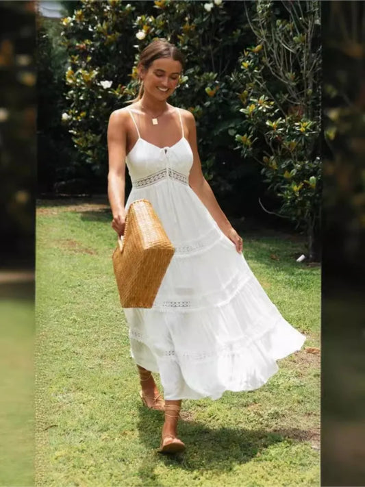 Boho Spaghetti Strap White Dress - Chic summer dress for women