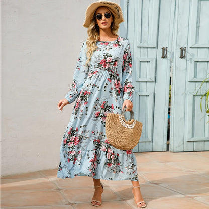 Bohemian Floral Maxi Dress for Women – Spring Summer Casual Long Sleeve Beach Dress