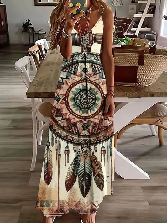 Tribal Owl Print Maxi Dress - Chic summer dress for women