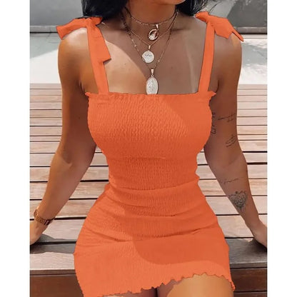 Summer Strapless Bow Mini Dress – Printed Sleeveless Commuter Dress