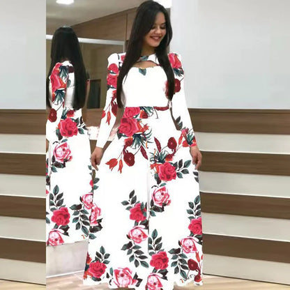 Robe à manches longues et imprimé floral pour femme, coupe ajustée et ajourée – Robe printemps-automne