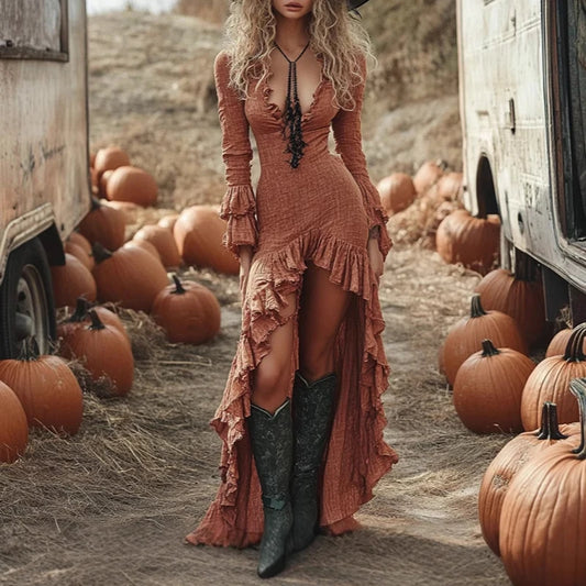 Ethnic Retro Ruffle Maxi Dress - Chic summer dress for women