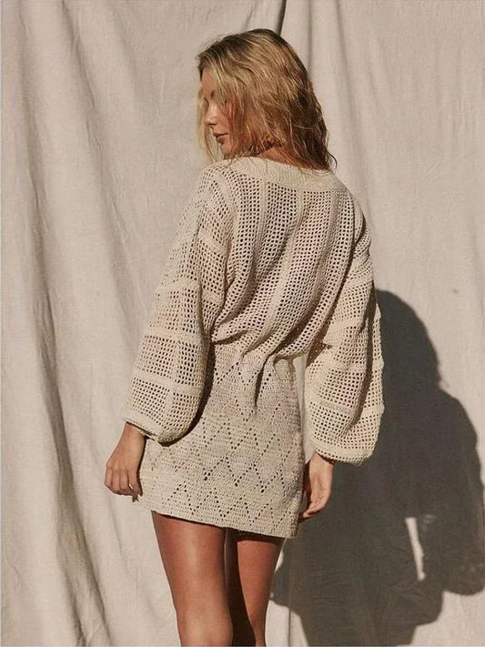 Sexy Deep V-neck Lace-up Mesh Mini Dress - Chic summer dress for women
