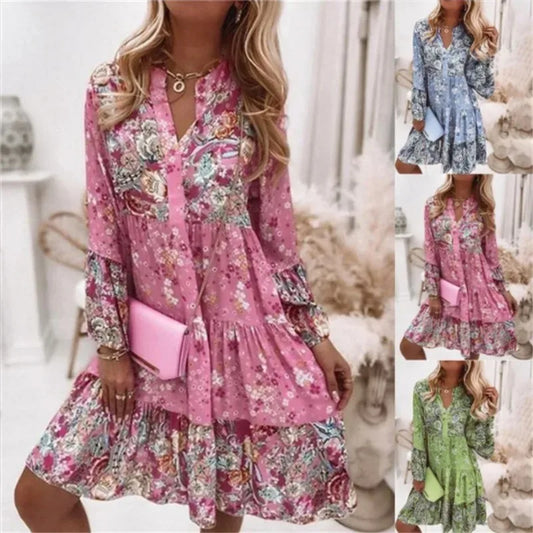 Boho V-Neck A-Line Dress - Chic summer dress for women