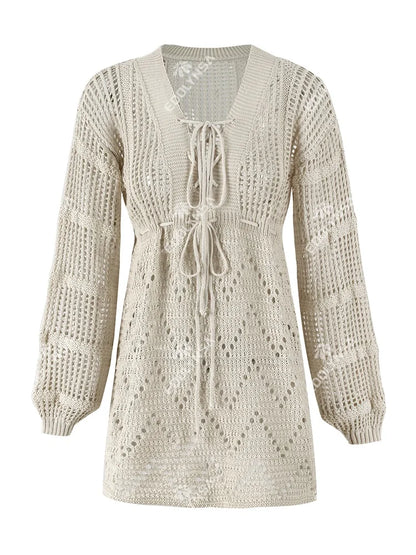 Sexy Deep V-neck Lace-up Mesh Mini Dress – Summer Beach Cover-Up