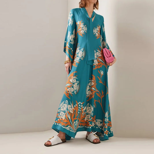 Stand Collar Elegant Printed Dress - Chic summer dress for women