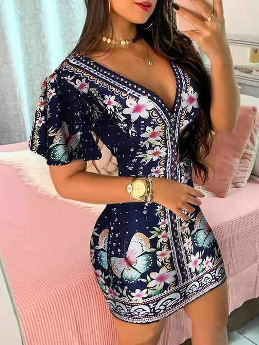 Summer Floral Print Bodycon Mini Dress Women - Chic summer dress for women
