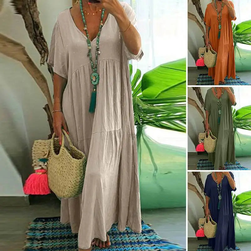 Robe ample à col en V profond et ourlet irrégulier pour femme, collection printemps-été
