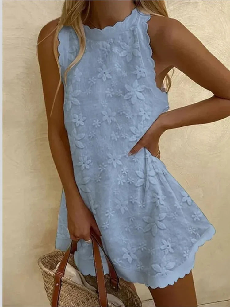 Casual White Lace Mini Dress - Sleeveless - Loose Fit - Summer 2024 Chic Party Vacation Dress - Elegant Vestidos