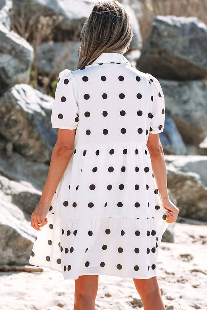 Claire Short Sleeve Buttoned Tiered Babydoll Dress-1