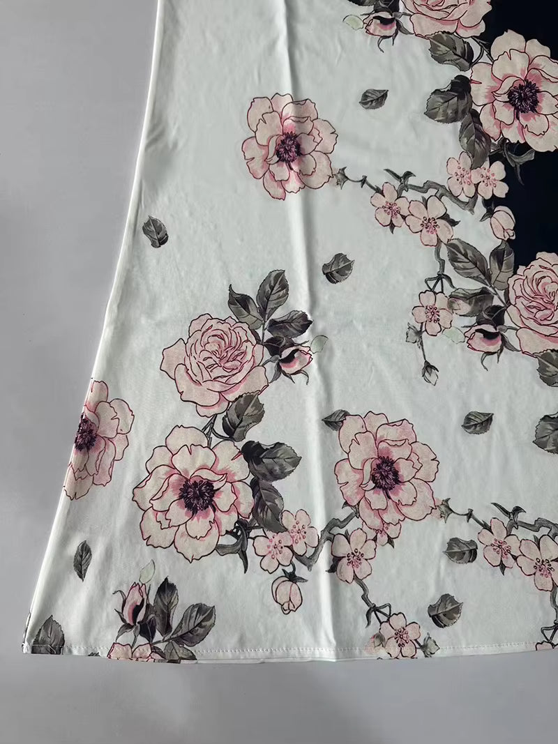 Floral patterned fabric on a gray background