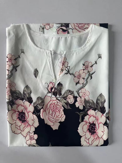 folded floral dress black with pink roses